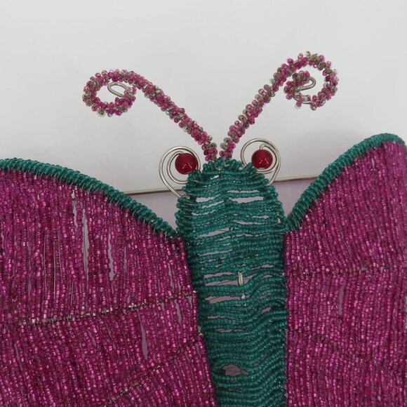 Y2K Set of 2 Beaded Butterfly Wall Sconce Candle Holder Pink Teal 2000s Vintage - Picture 3 of 11